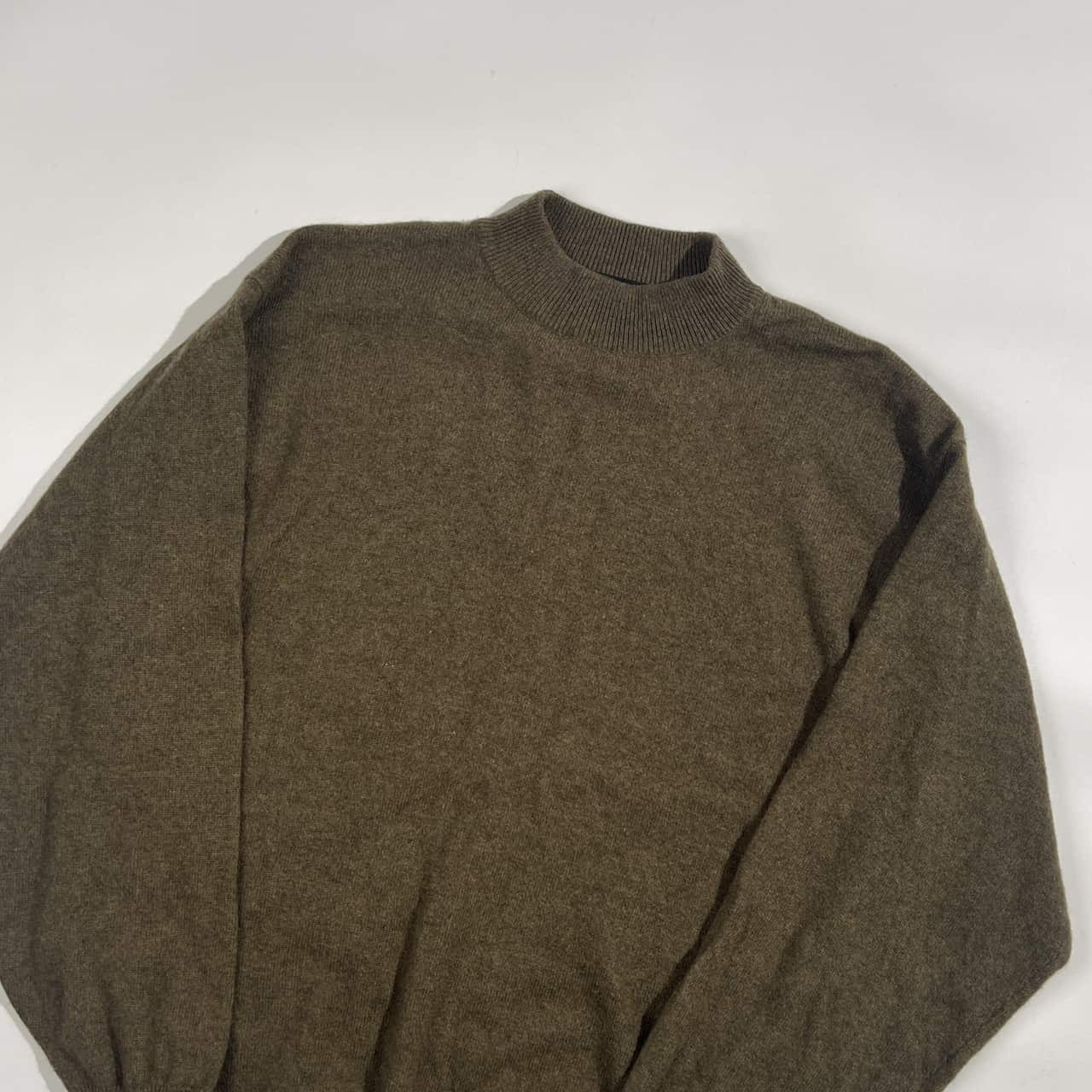 カシミヤ100％ E・V・N イーヴン モックネック ニット セーター M /カーキ系 メンズ