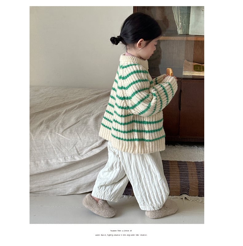 100,110cm　2colorボーダージッパーセーター