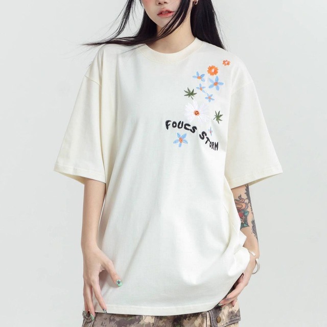 フラワーグラフィックロゴアートプリントTシャツ 3col   R01959