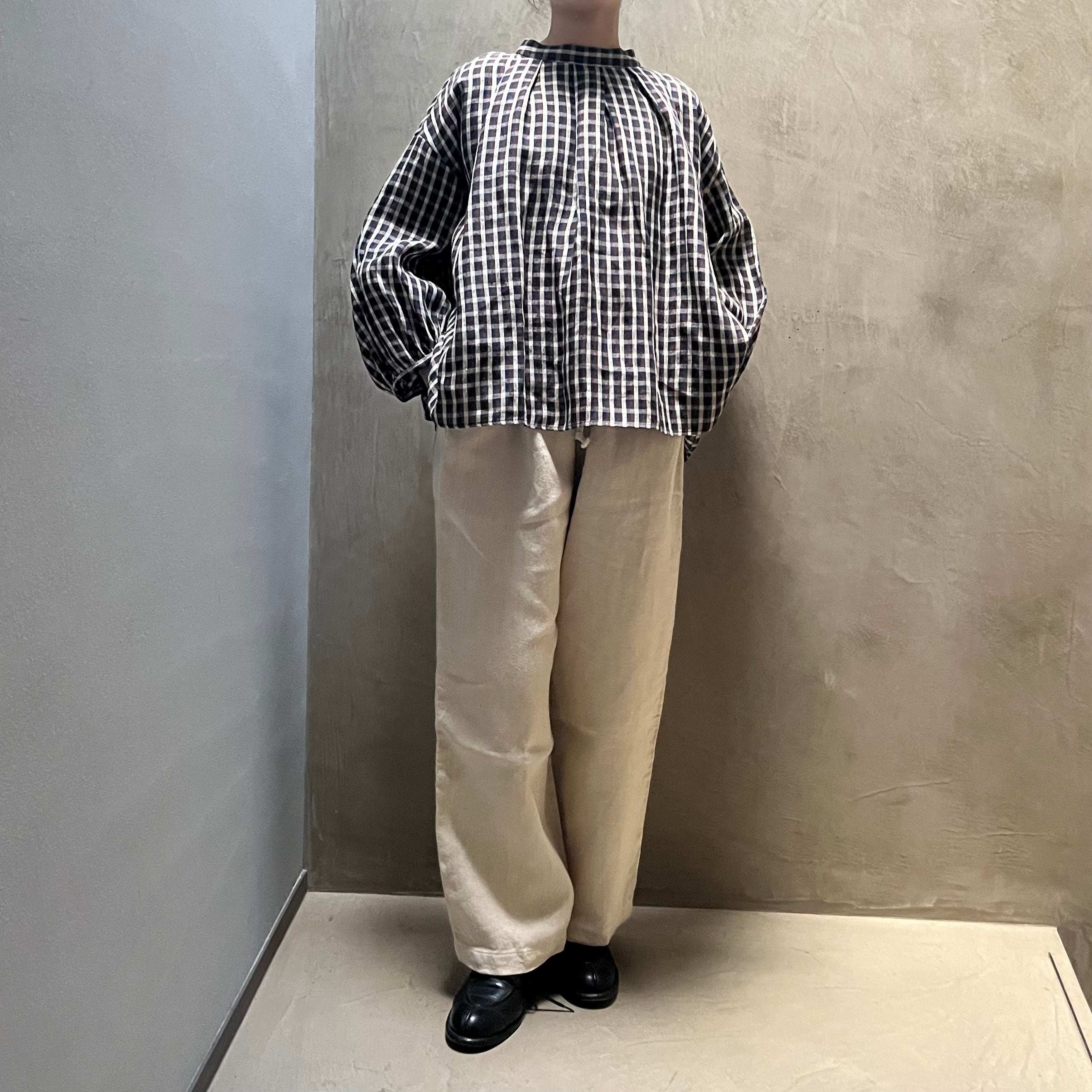 smocking check blouse