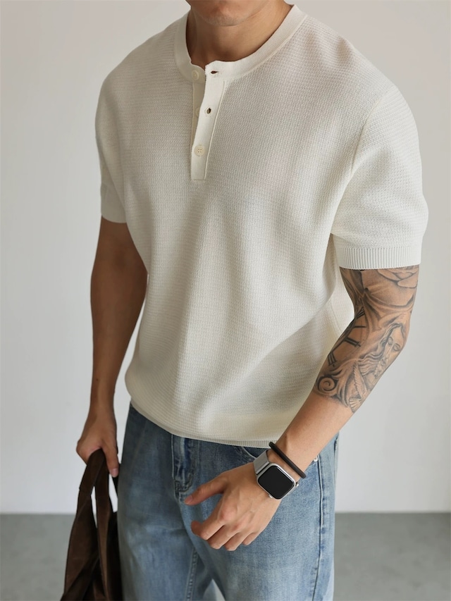 ヘンリーネックニットTシャツ