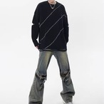 Distressed Knit Sweater, Unisex Loose Fit Crewneck Punk Top (ME303)