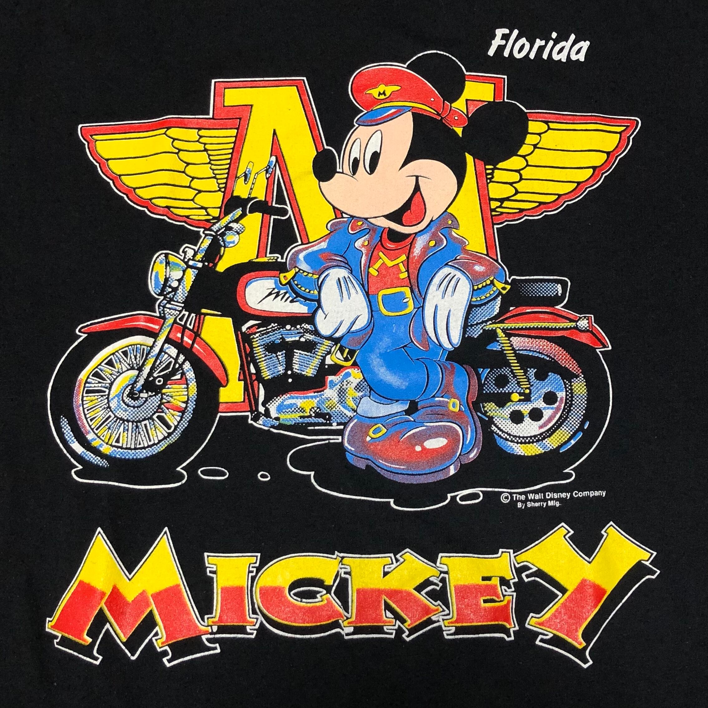 size XL】80s Disney ディズニー バイカー ミッキー Tシャツ アメカジ
