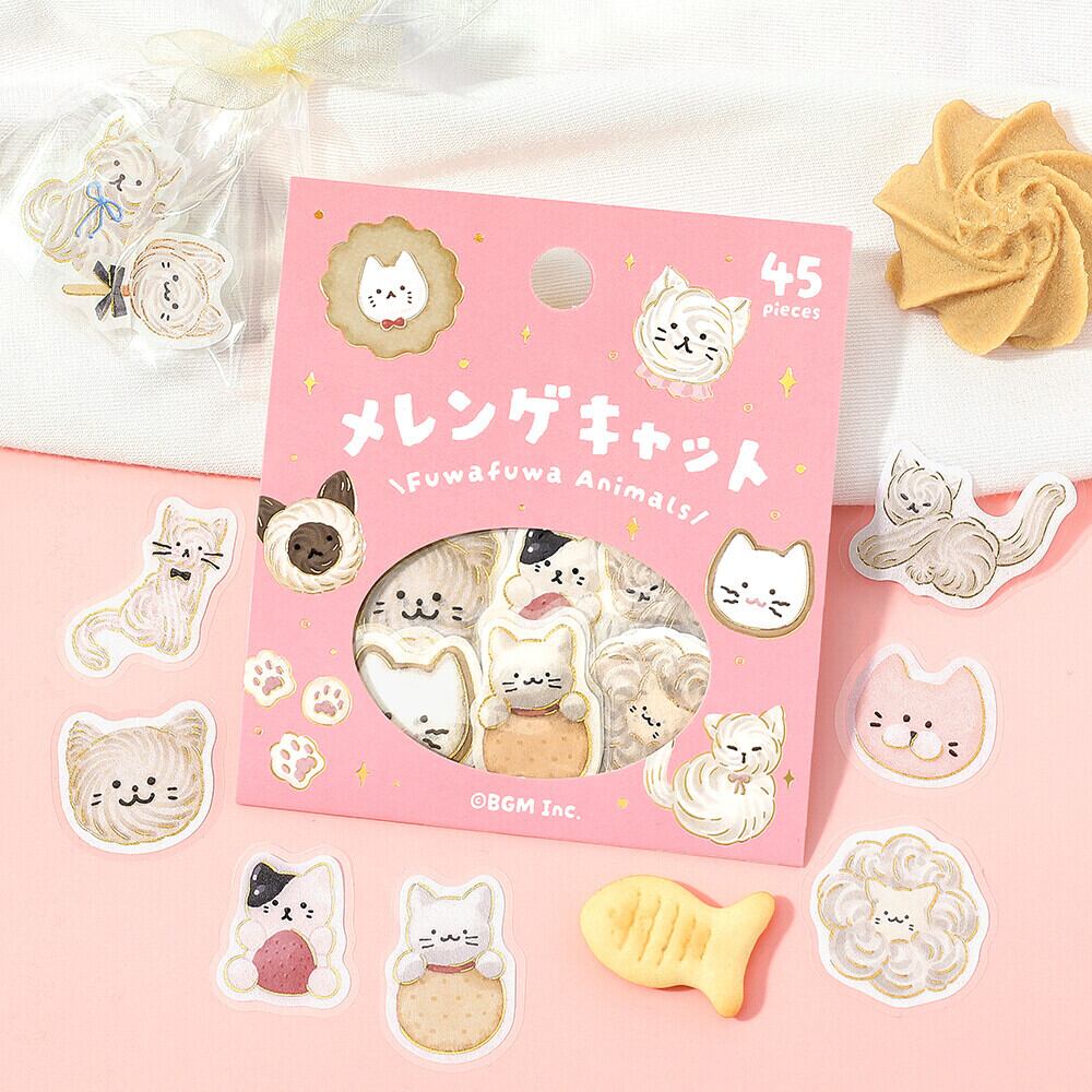 箔押し フレークシール メレンゲキャット ふわふわanimals BGM