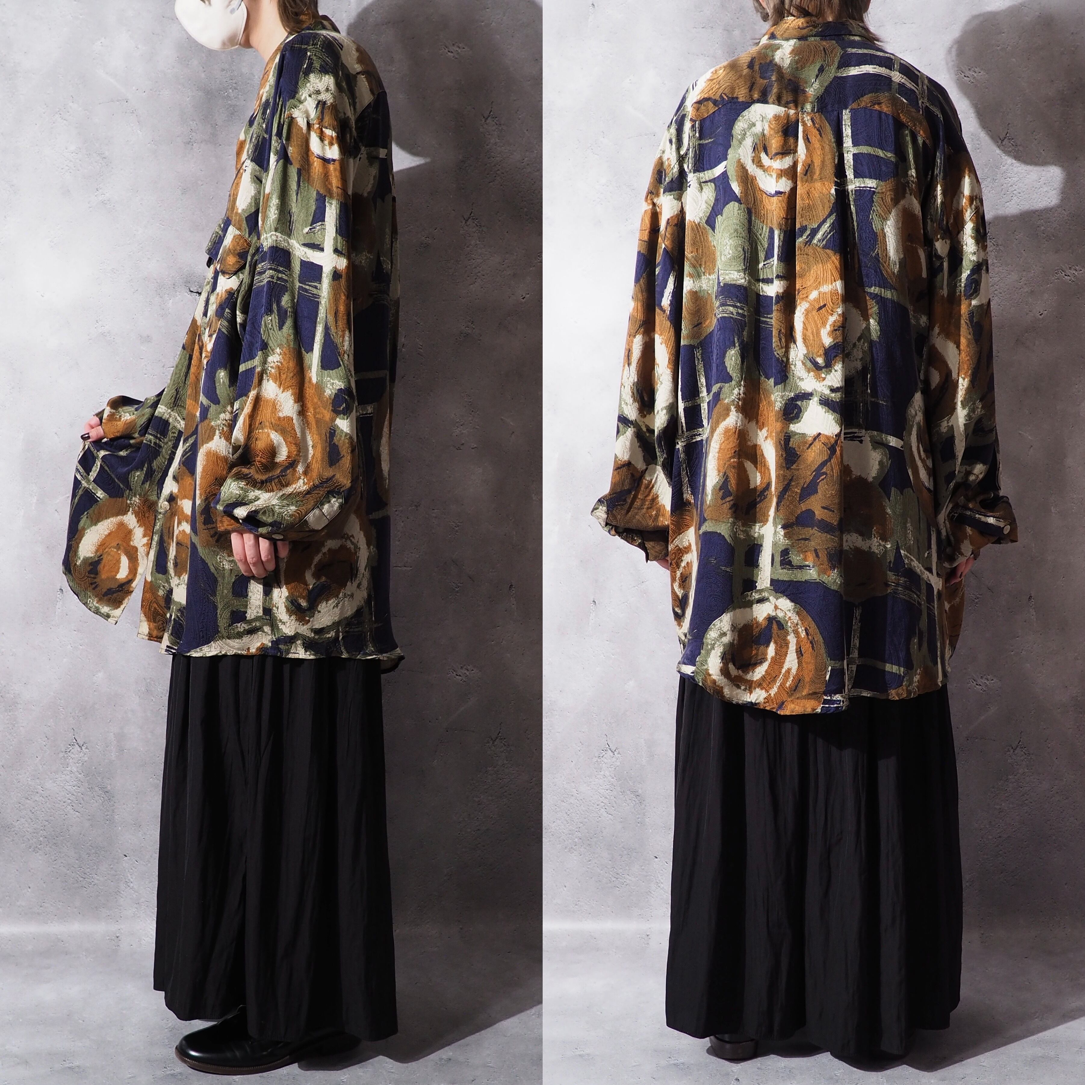 1990s GOOUCH retro art × openwork paisley full pattern silk shirt
