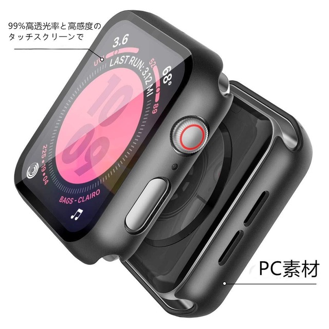 ULOE 対応 Apple Watch Series 6 / SE / SE2 / Series 5 / Series 4 40mm用 ケース, 対応アップルウォッチ 6/SE/SE2/5/4 40mm 保護カバー ガラスフィルム 一体型 PC素材全面保護（ブラック）