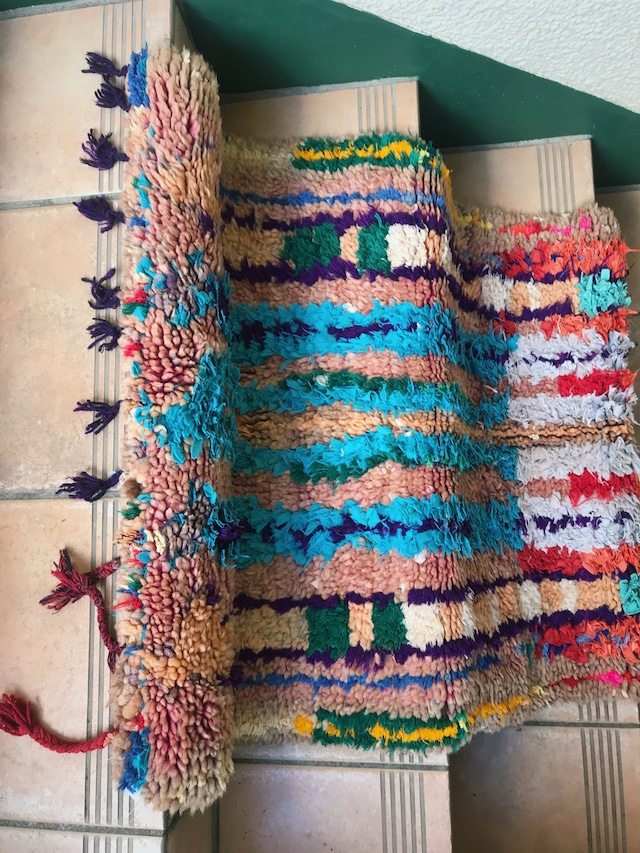 Vintage moroccan beige × multicolor berber rug ( ヴィンテージ モロッコ マルチカラー ベルベル族 ラグ )