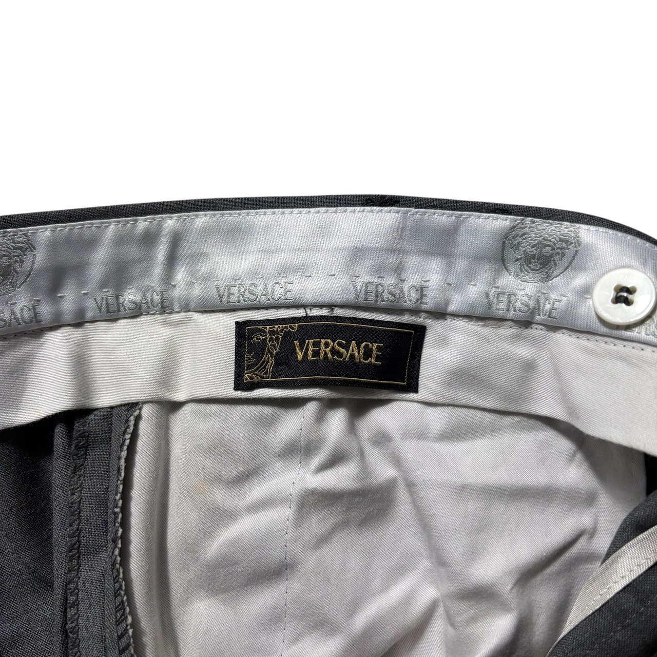 VERSACE gray wool tucked slacks