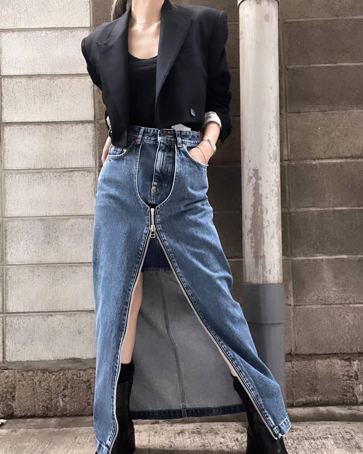 JOHNLAWRENCESULLIVAN – WASHED DENIM ZIPPED LONG SKIRT (INDIGO 