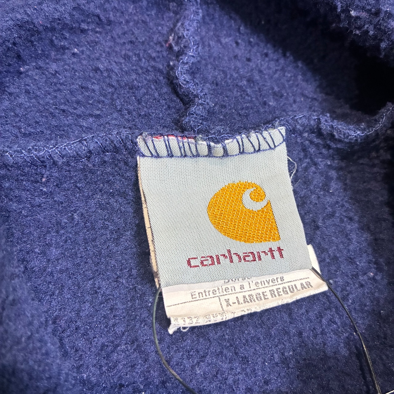 00s USA製 Carhartt プルオーバーパーカー フェードネイビー 刺繍ロゴ カーハート