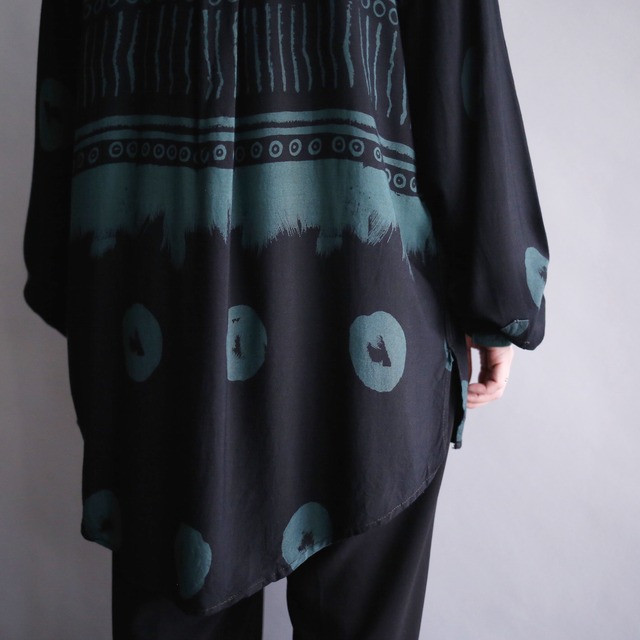 bi-color geometry art pattern loose shirt
