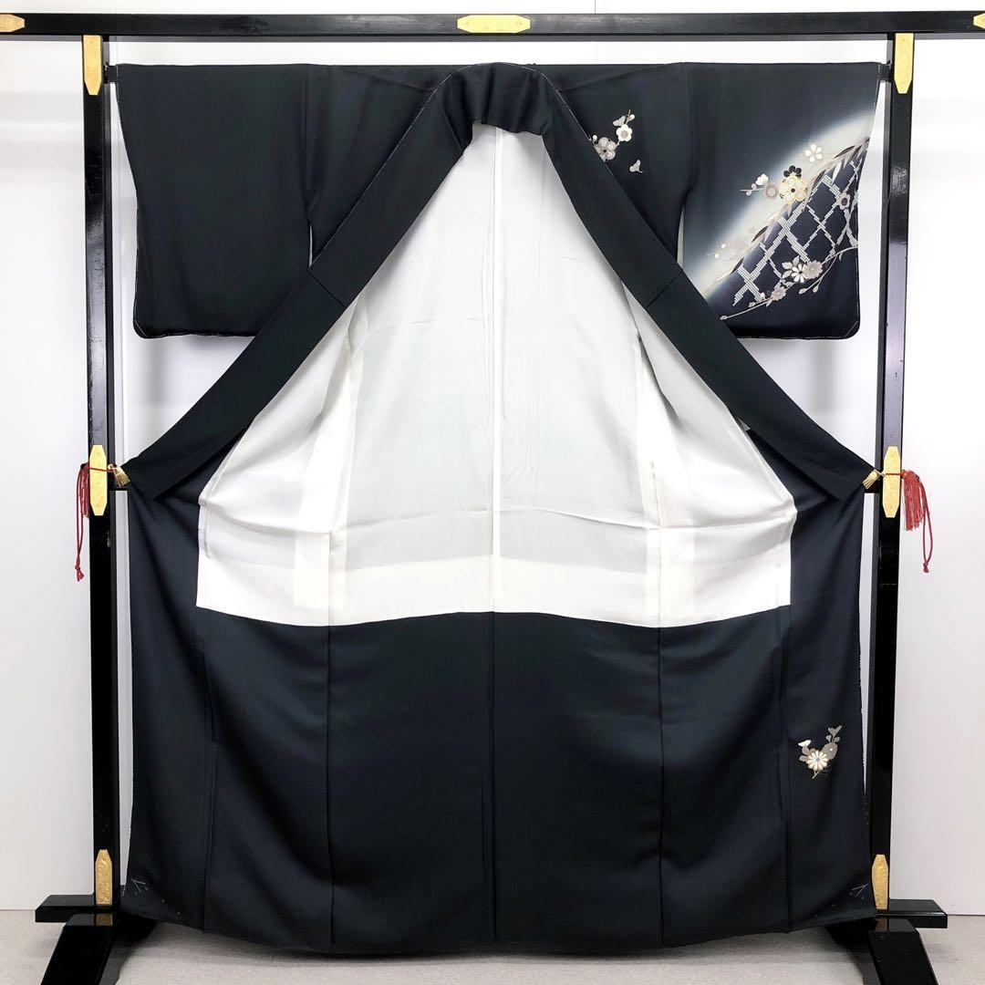 K-3073 訪問着 梅 菊 花模様 金駒刺繍 具墨色 しつけ糸 ガード加工