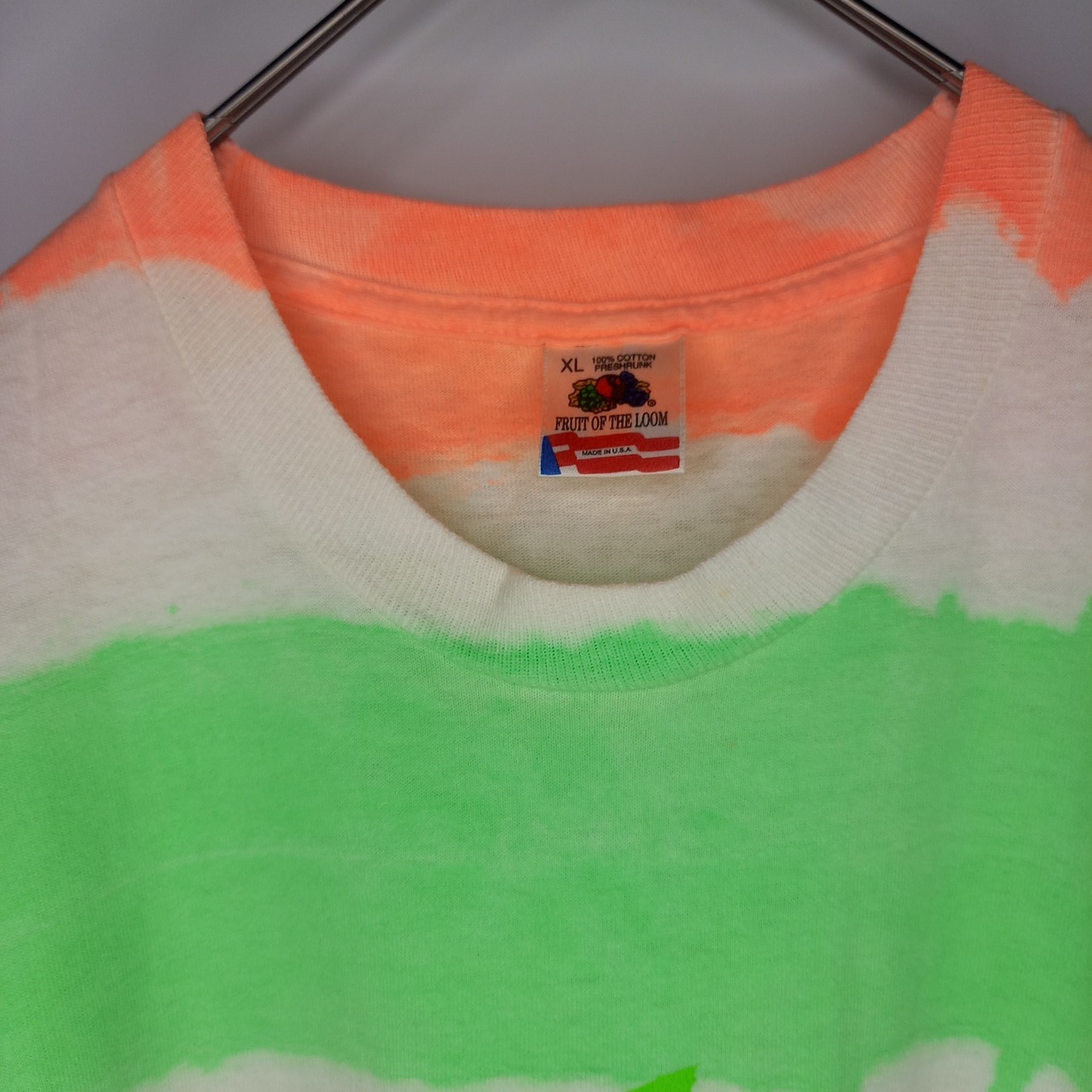 90s　アメリカ製　フルーツオブザルーム　Tシャツ　半袖　ダイダイ　ボーダー