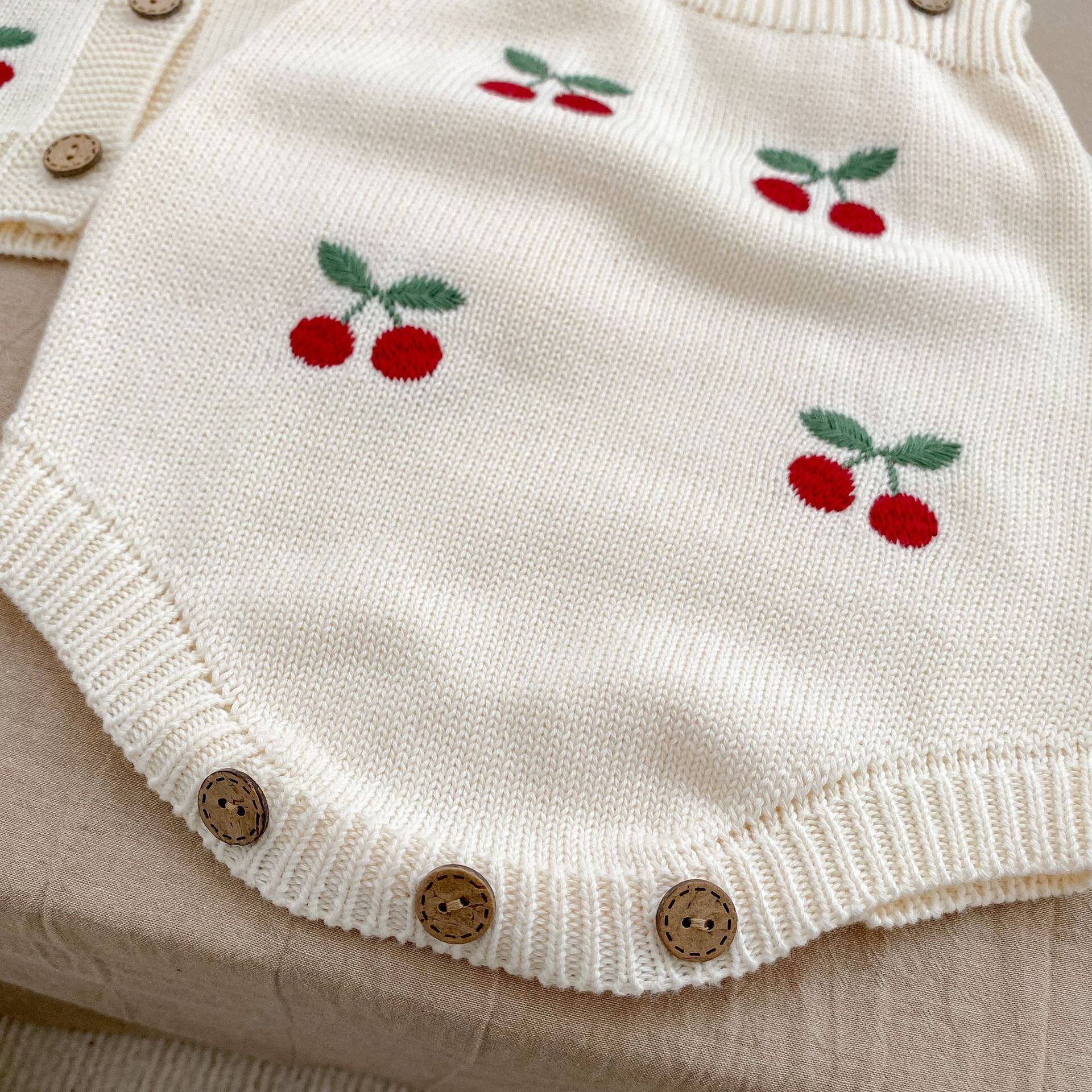 ベビー女の子さくらんぼ柄ニット セットアップ カバーオール