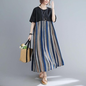 ワンピース ロングワンピース 切り替えワンピース オーバーワンピース マルチストライプワンピース ストライプドッキングワンピース ラウンドネック 半袖 オーバーサイズ ビッグシルエット ストライプ柄 ハイウエスト レディース かわいい 大人可愛い おしゃれ ガーリー エレガント 主役級 存在感 キュート きれいめ 上品 お出かけ ショッピング 休日 通勤 通学 デート 女子会 イベント 旅行 体型カバー ゆったり スタイルUP デイリー 万能 普段使い フェミニン
