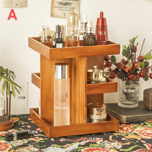 収納ボックス 収納 小物収納 ラック 卓上 360度回転式 ドレッシングテーブル デスクトップ 口紅 木製 スキンケア コスメ 化粧品 北欧 インテリア 雑貨