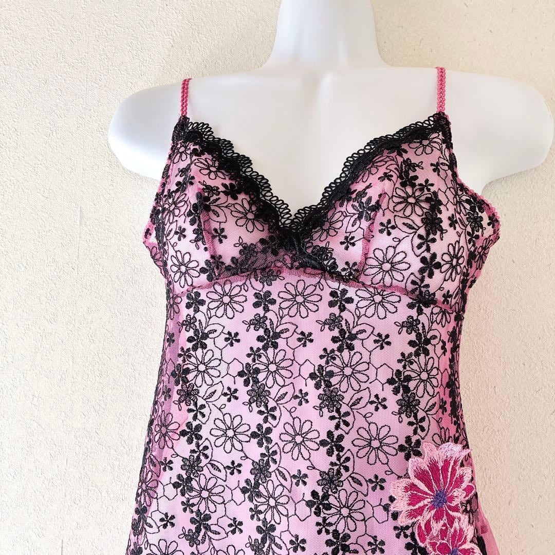 Wacoal サルート キャミソール 花柄レース 刺繍シアー Y2K フェアリー
