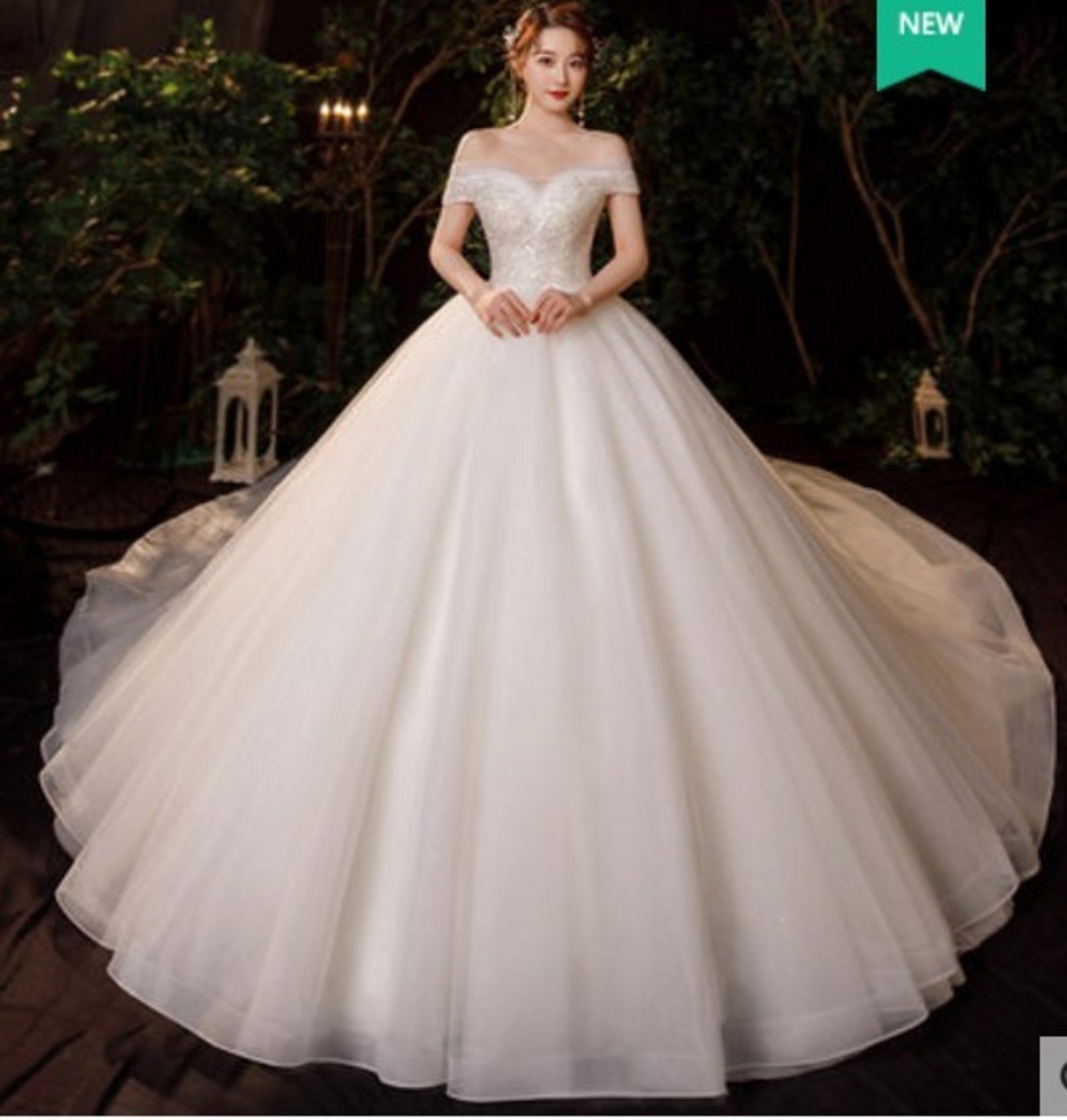 高品質！ ウエディングドレス オフショルダー ロングトレーン  