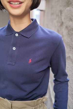 "RALPH LAUREN SPORTS" ネイビーロングスリーブポロシャツ