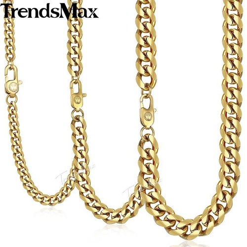 【送料無料】 メンズ ネックレス ポリッシュ ステンレス チェーン ゴールド 黒 ブラック シルバー キューバ 3 11mm 20000444