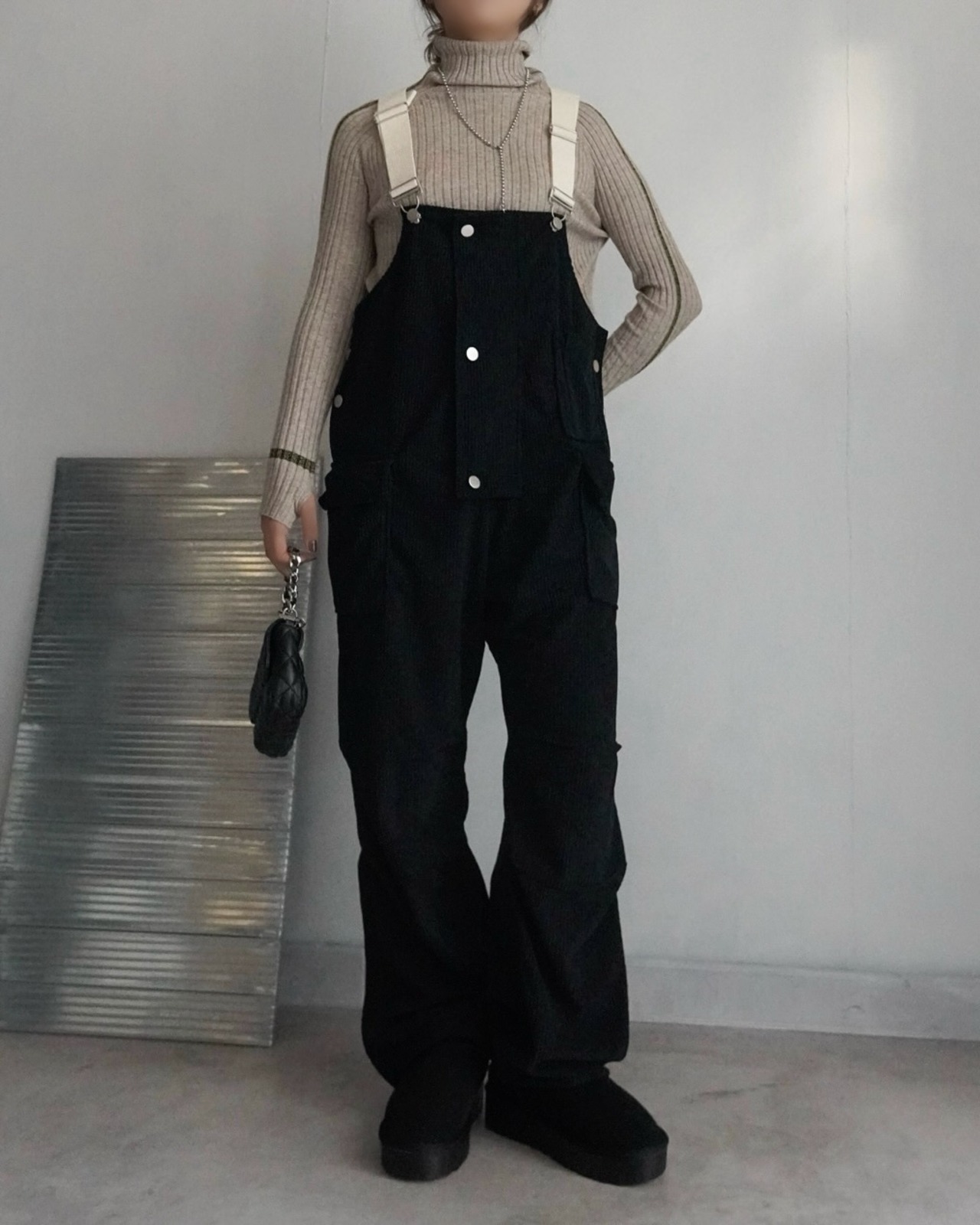 bi-color corduroy サロペット/Black