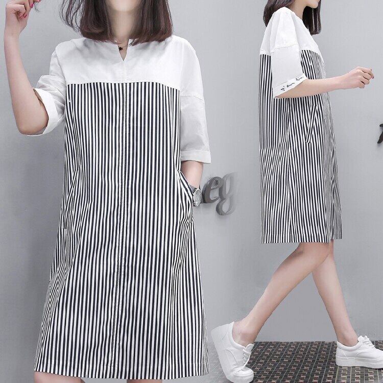 【新作】【送料無料】 2019春/夏マタニティ看護ヨーロピアンスタイル刺繍ストライプ授乳ドレス半袖母乳育児 ショート ハーフスリーブ スプリング 春物 サマー 夏物 AL expec382243411741