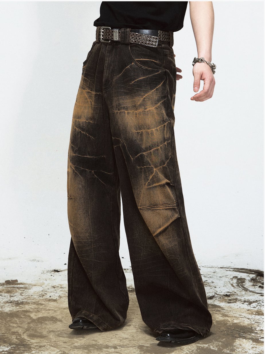 ?　 PEOPLESTYLE ワイドデニムパンツ PEOPLESTYLE デニムパンツ ワイド ジーンズ ウォッシュド レトロ