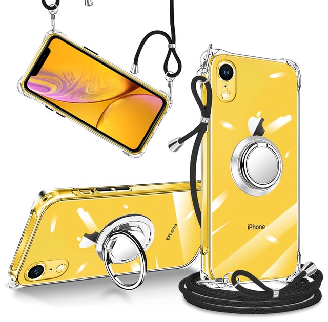 tuulaasii For iPhone xr 用 ケース クリア リング付き アイフォン xr ショルダー TPU 肩がけ