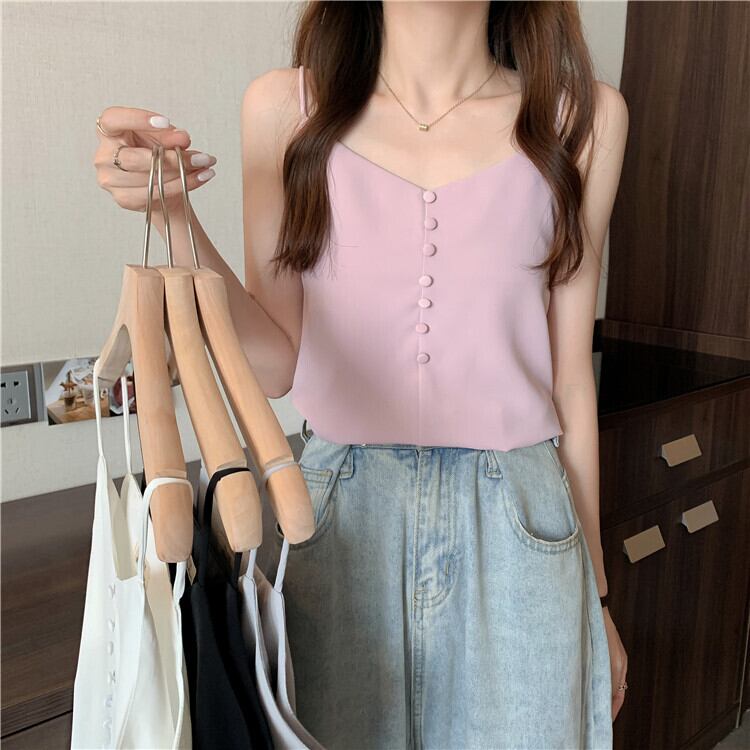 ソリッド カラーサマートップス レッドショートシフォンノースリーブ 夏物 ソリッドカラー YY-ファッション29914076562