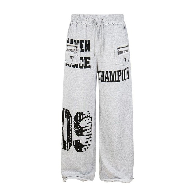 ロゴプリントローへムワイドラインスウェットパンツ 1col   R02545