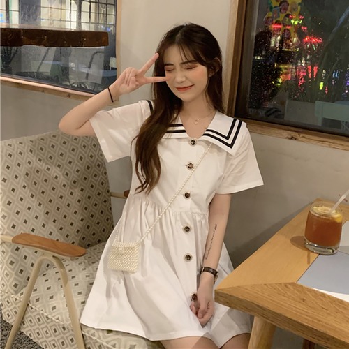 ✞ セーラーカラー半袖スリーブシャツワンピ きれいめ☆ ショート レトロ ハーフスリーブ ✞ゴスロリ SM ミリ 甘ロリ クラロリ 和ロリ エレガント 黒ロリ 姫ロリ 華ロリ BB-BB8088960