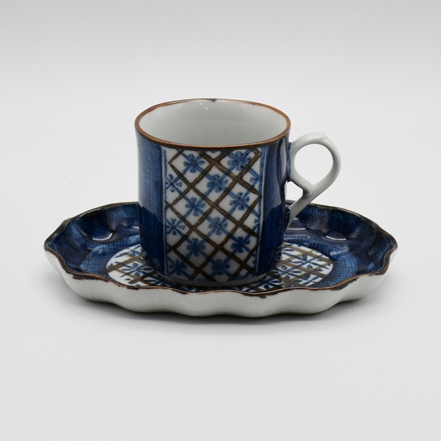 コーヒー碗皿　布目割格子
