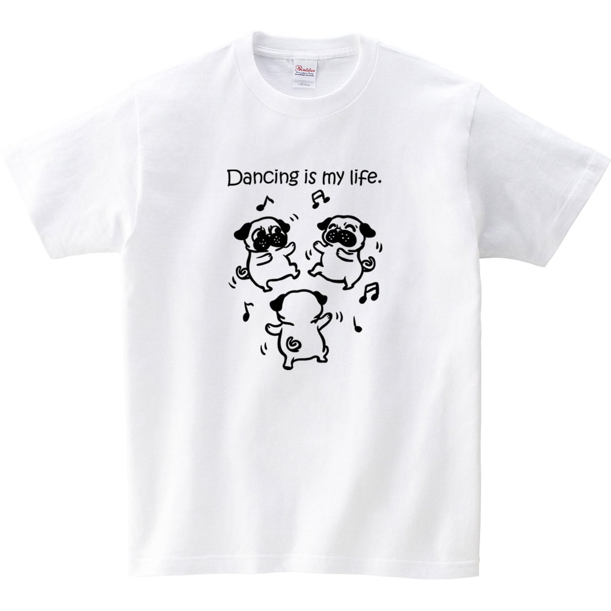 ダンシング パグ Tシャツ dog85 ダンス 犬 ブヒ ゆるい 手描きイラスト パグ 犬好き 犬服