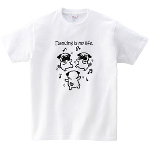 ダンシング パグ Tシャツ dog85 ダンス 犬 ブヒ ゆるい 手描きイラスト パグ 犬好き 犬服