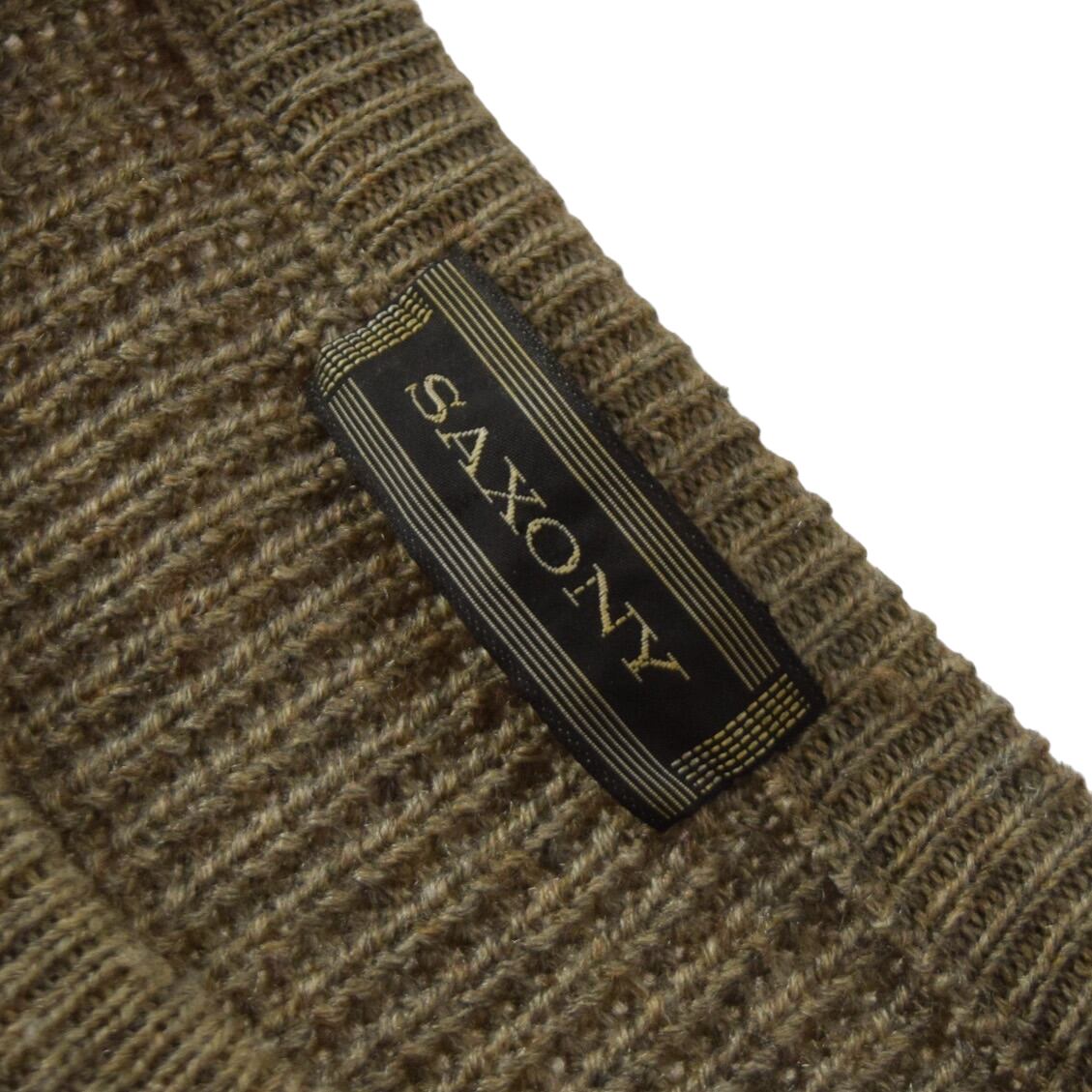 90s SAXONY ヴィンテージ レザー切替 デザインニットセーター XL