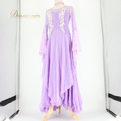 社交ダンス 衣装 in the MOOD インザムード ドレス スタンダード ホワイト系 パープル系 紫 白 チョーカー 長袖 レース 準正装 ワンピース ワンピースドレス スタンダードドレス ラベンダー 刺繍風 チョーカー風 切替フレア フレアスカート レース袖 レース加工 光沢なし くすみカラー 背面ファスナー Mサイズ 日本製 社交ダンス用衣装 デモ 競技用 踊り用 練習用 大人かわいい エレガント パーティー衣装 紫×白 ダンスドレス