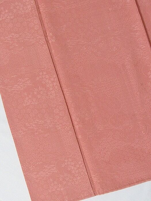 506mi40〇一つ紋 色無地 地紋 木瓜 桐 橘 薄紅 ピンク〇しつけ付き美品 506mi40〇一つ紋 色無地 地紋 木瓜 桐 橘 薄紅 ピンク〇しつけ付き美品