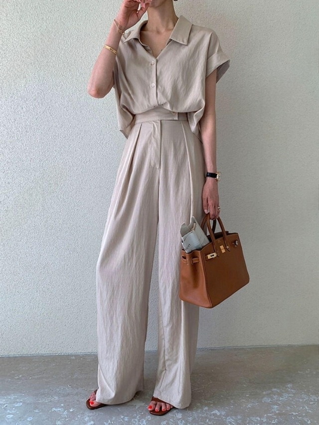 Short Sleeve Shirt × Wide Pants Set-Up