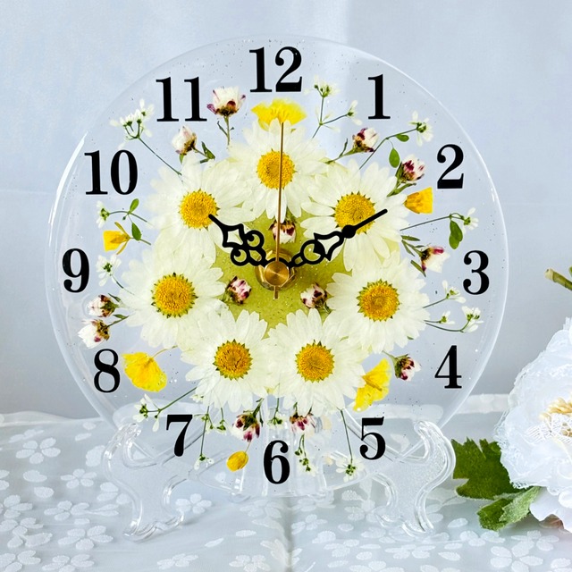 ✿花時計 【野の花ホワイト】 φ15cm ハンドメイド ギフト ボックス入り 母の日 誕生日