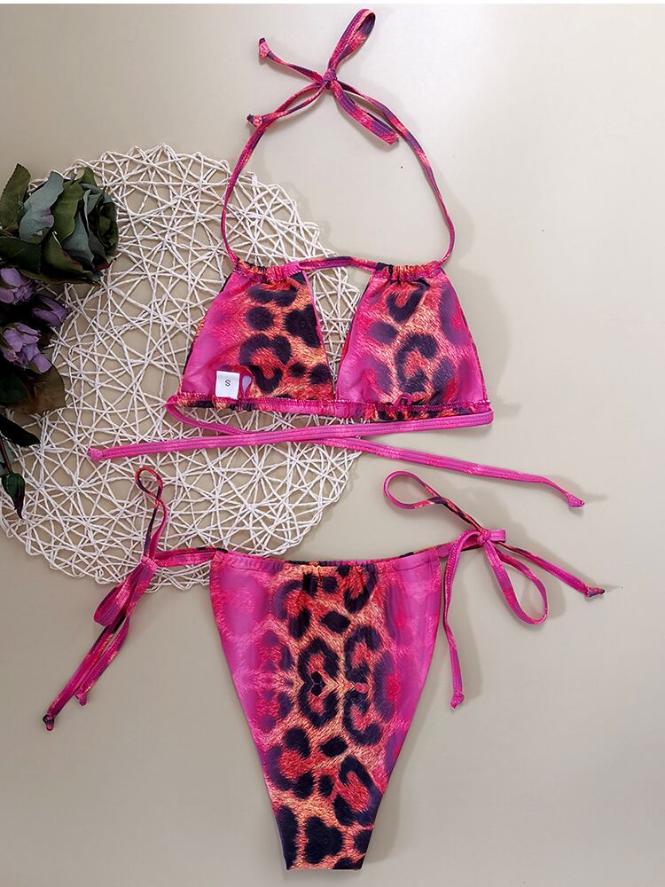 送料無料 水着 2022 ピンクヒョウ絞り染め女性マイクロビキニ深い v