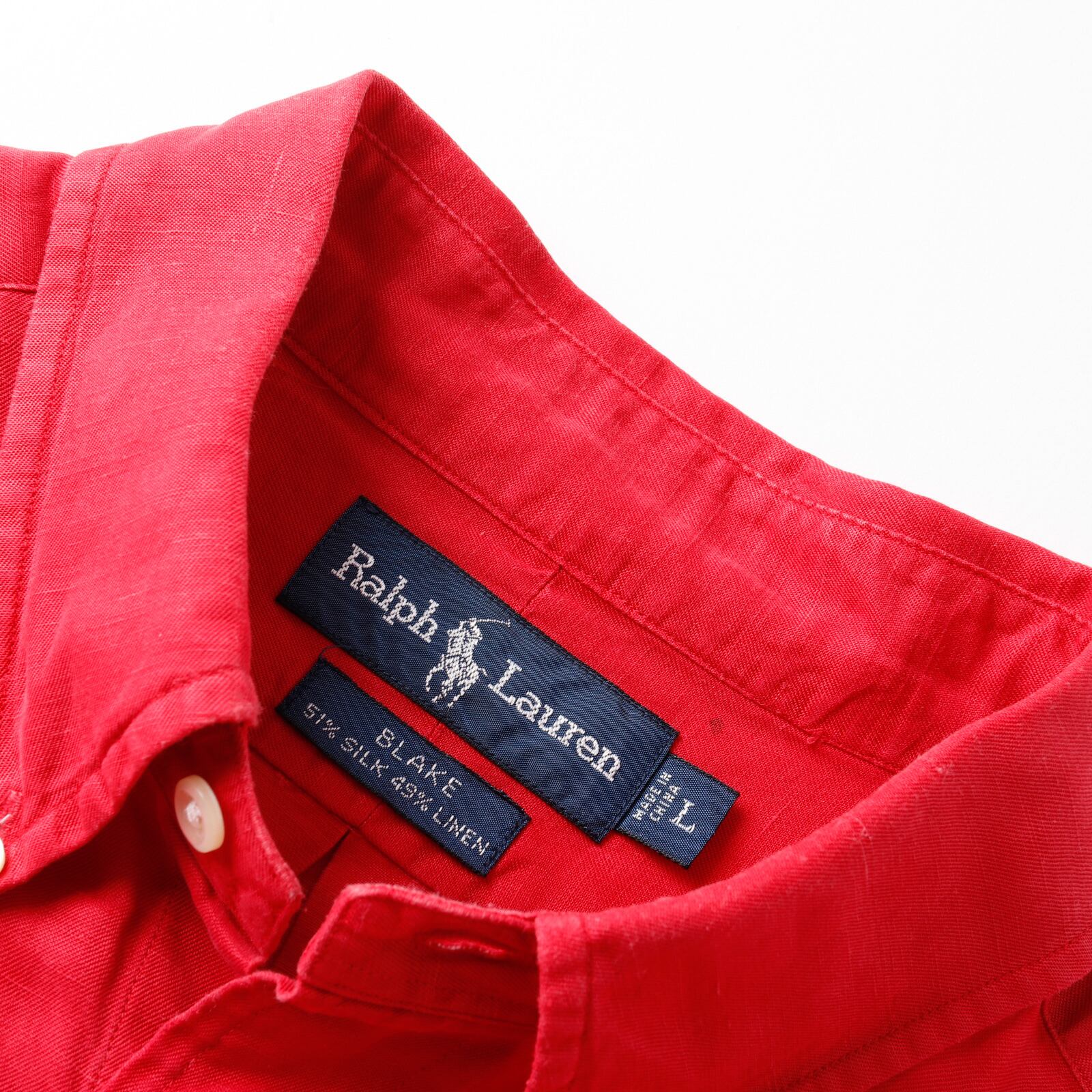 美品】80s Ralph Lauren special silk linen shirt red big size 