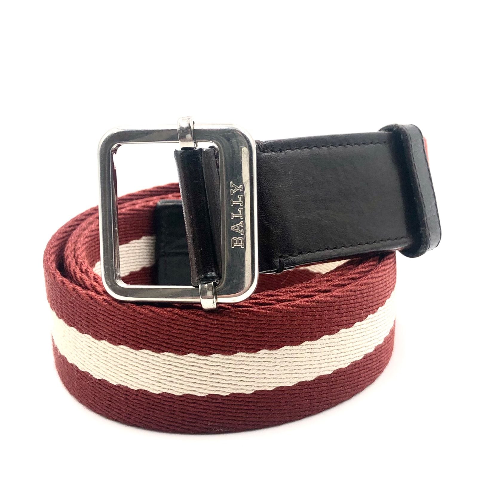 □美品□BALLY バリー バリーストライプ ベルト キャンバス ブラウン