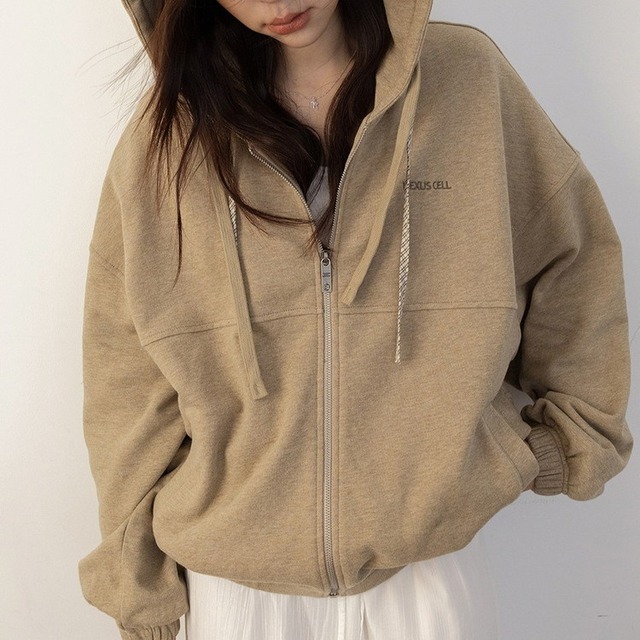 ジップスウェットレイヤードフーディ 2color [am03948]