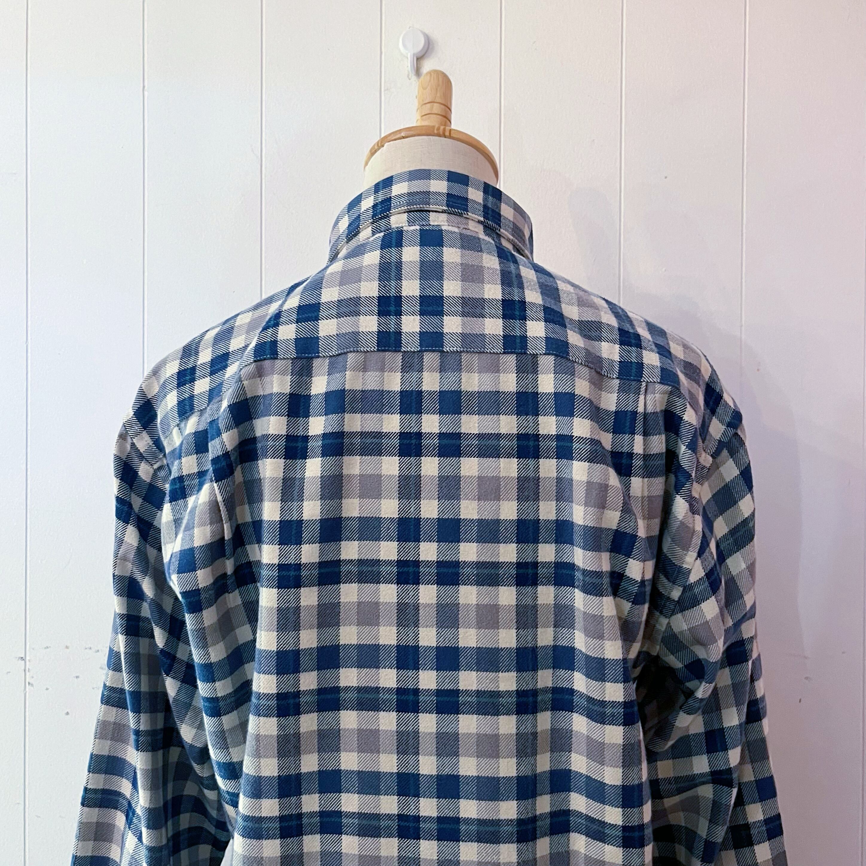 blue green check flannel shirt