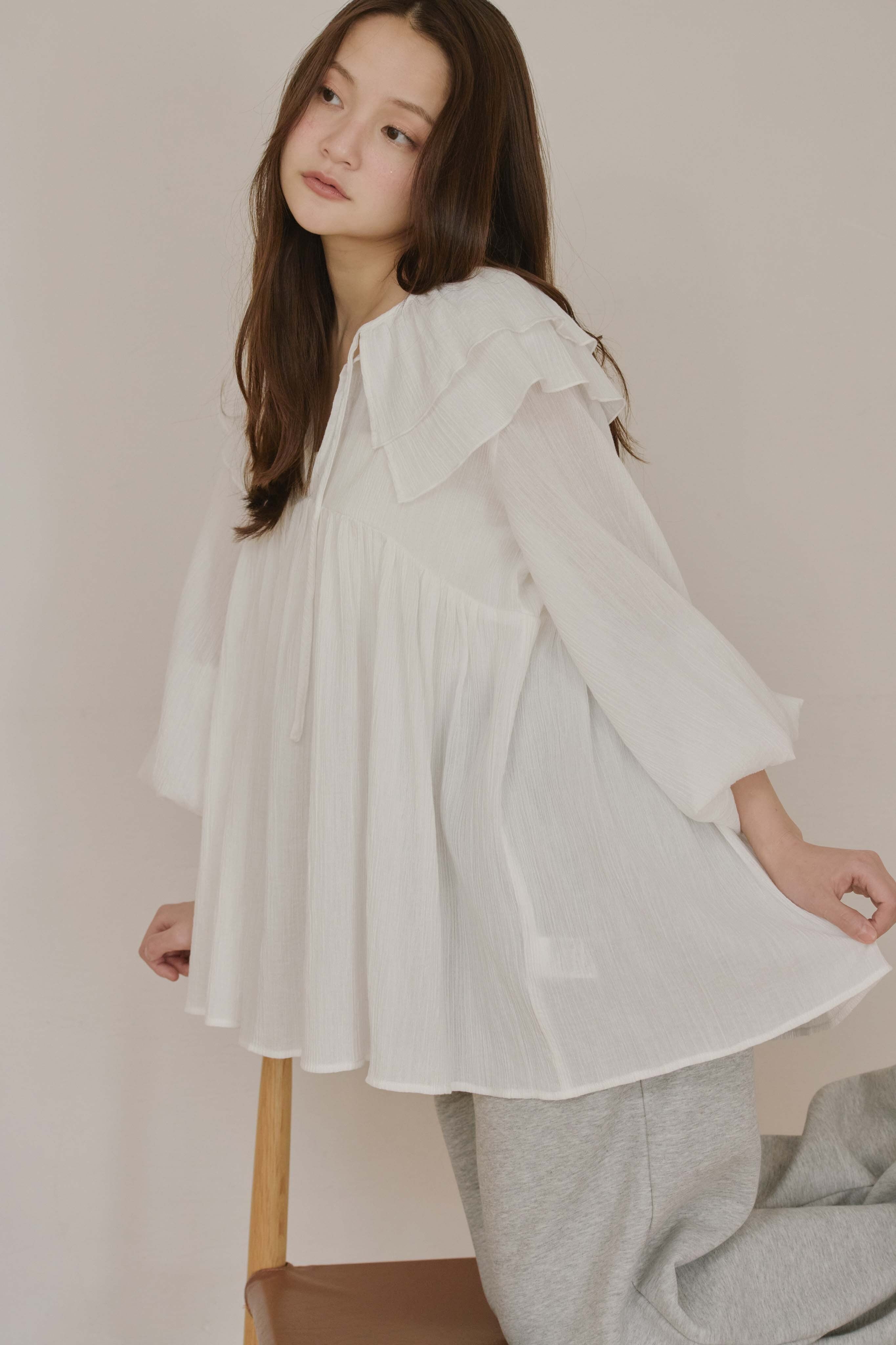 AM650406 cotton frill sheer tunic