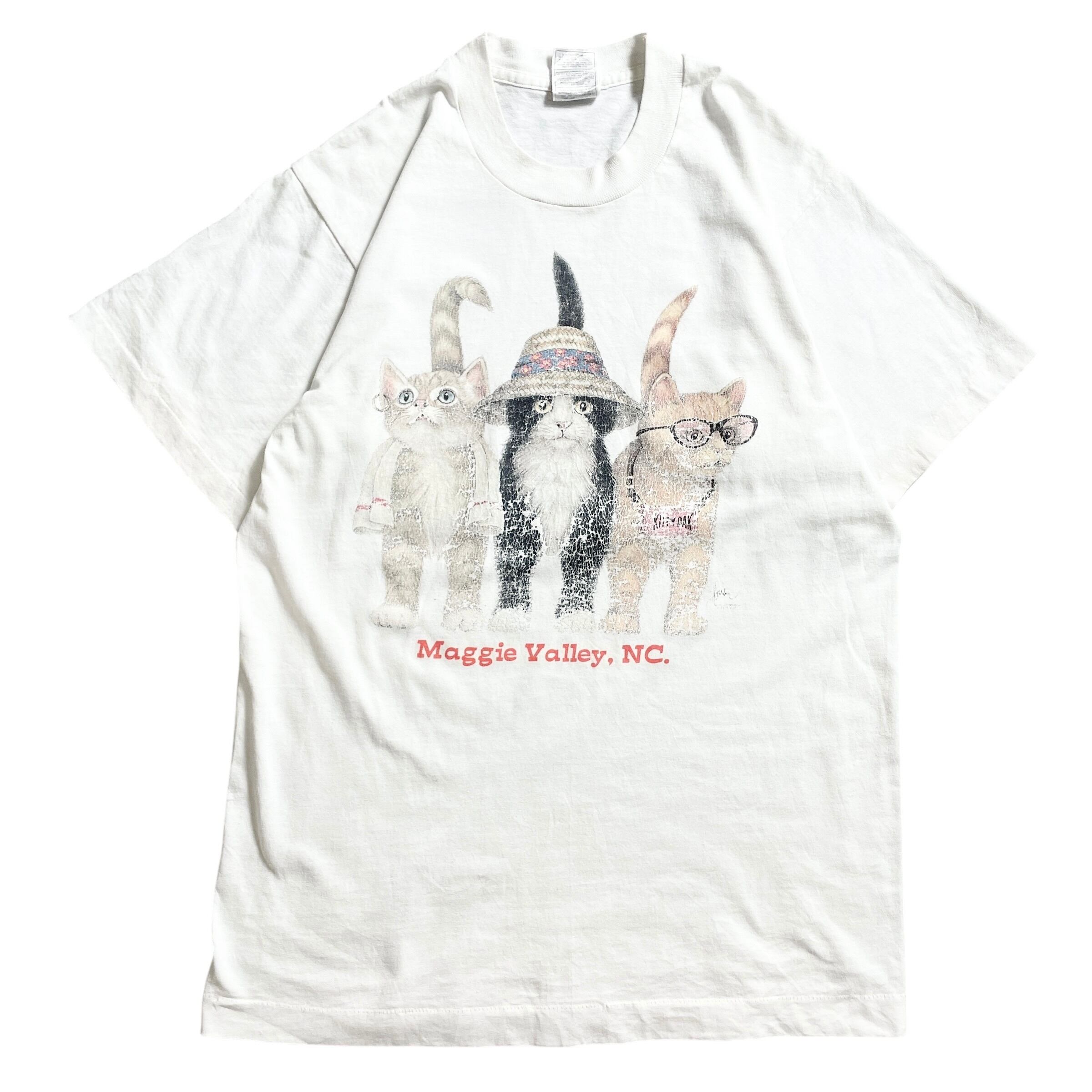 90s USA製 猫 ネコ アニマル 動物 両面 vintage T-shirt