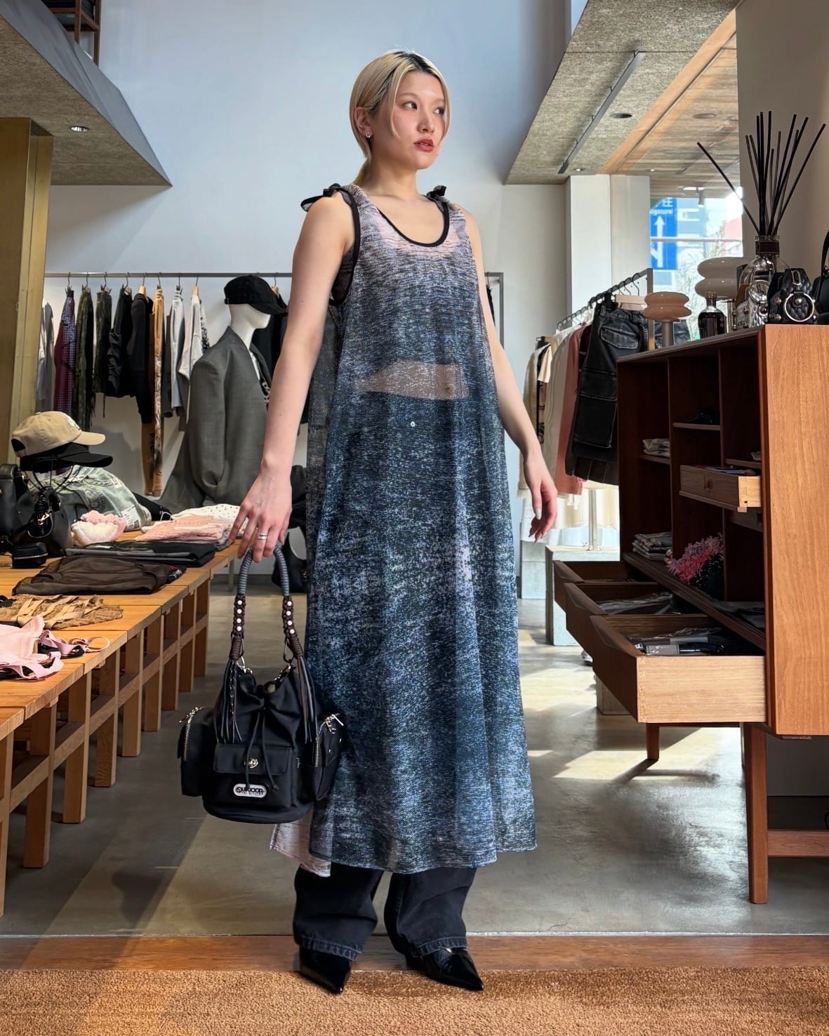 NON TOKYO プリントメッシュリボンワンピース 26SS】NONTOKYO ノントーキョー / プリントメッシュ リボンワンピース