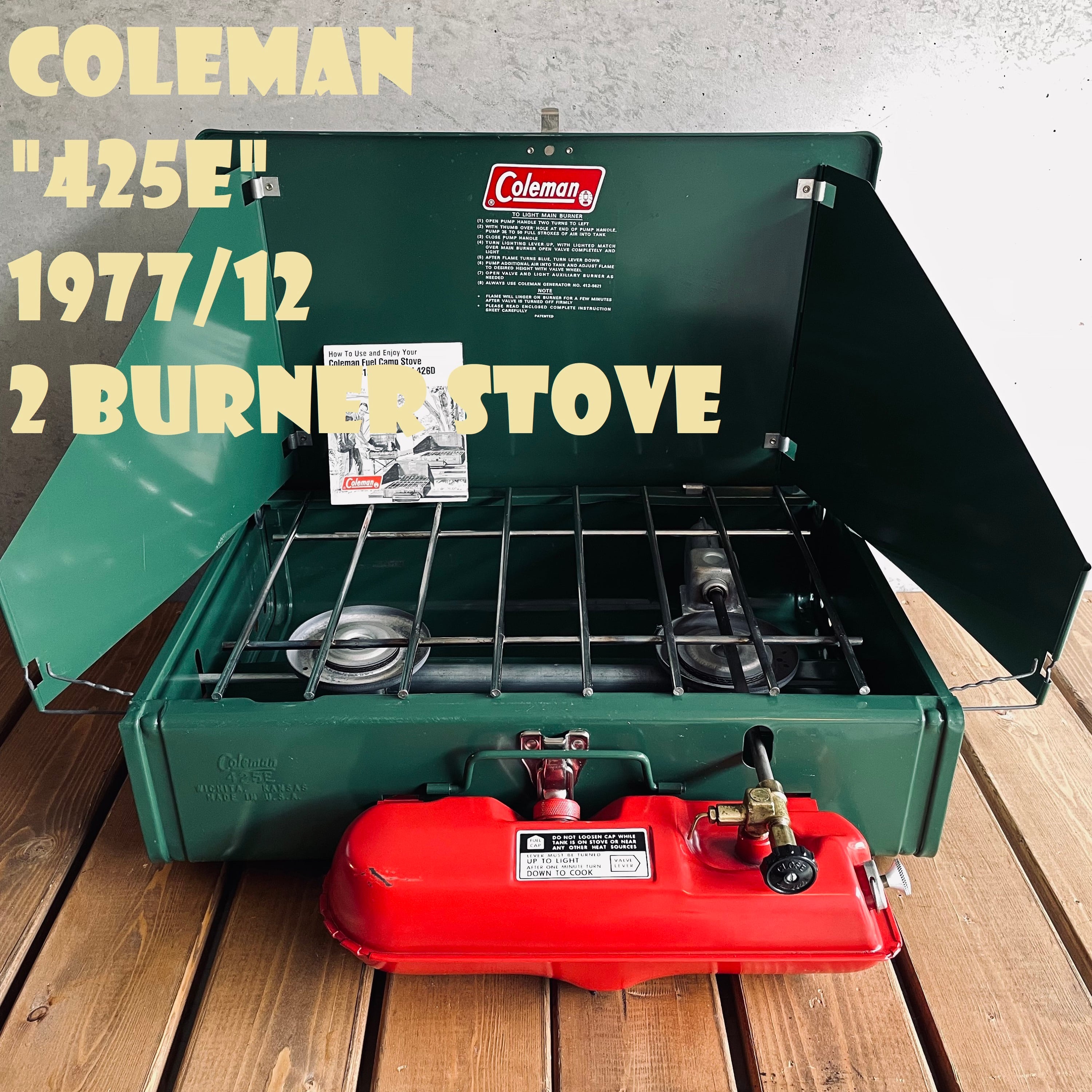 コールマン 425E ツーバーナー 赤タンク コンパクト 1977年12月製造 ビンテージ ストーブ 70年代 2バーナー COLEMAN キャンプ  ホワイトガソリン 美品 | スーパービンテージデポ【Super Vintage Depot】