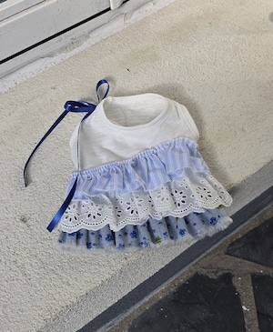 予約【eomuk】Tiered Blue Ruffle Dress