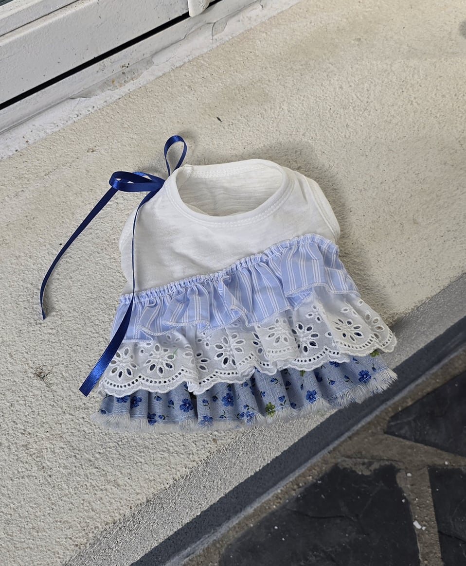 予約【eomuk】Tiered Blue Ruffle Dress